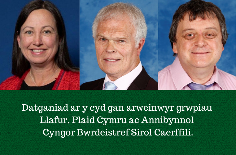 Addewid atal cam-drin Caerffili wedi'i gyflwyno ledled Cymru.